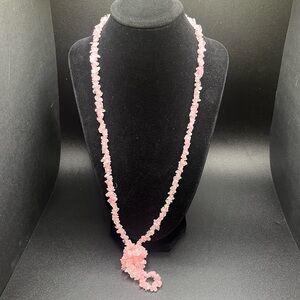 Vintage rose quartz chip necklace long pink stone statement necklace